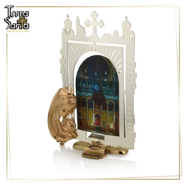 Church of the Holy Sepulchre Mary & Baby Jesus Greek Orthodox Katholikon Table Decor Stand Holy Land Soil