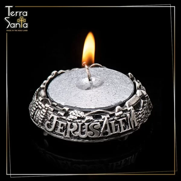 Jerusalem Candle & Candle Holder Walls Silver Plating  X 3