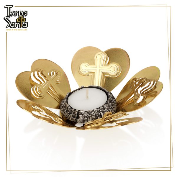 Jerusalem Cross Candle & Candle Holder Flower Petals