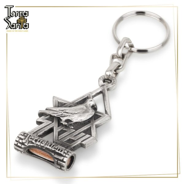 'Israel' In Hebrew Dove Keychain SILVER Plating