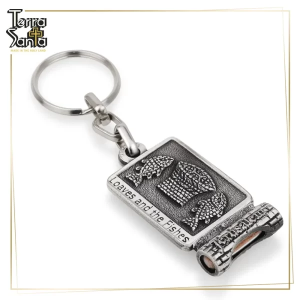 'LOAVES AND FISHES' Jesus Fish Keychain SILVER Plated