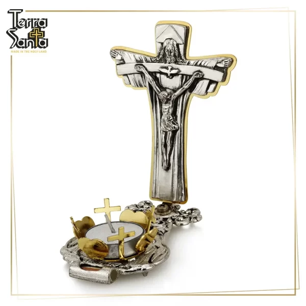 Our Lord Table Standing Crucifix SILVER Plated & Candle